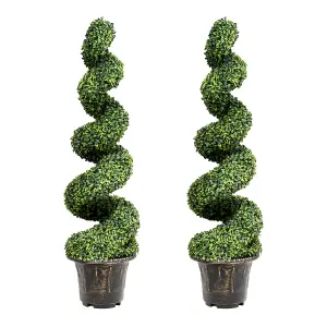 Costway 2PCS 120cm Artificial Boxwood Spiral Tree Faux Tree Realistic Fake Greenery Tree