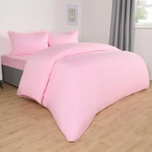 Brentfords Plain Duvet Cover Pillowcase Bedding Set, Pink - Double