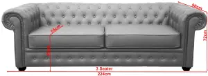 Venus Chesterfield Style Sofa 3 Seater 2 Seater Grey Faux Leather