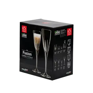 RCR Crystal - Fusion Champagne Flutes Set - Modern Cut Glass Stemware Goblets - 170ml - 6pc