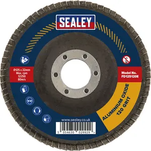 125mm Aluminium Oxide Flap Disc for Surface Preparation - 120 Grit, 22mm Bore