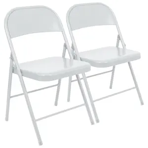 Metal Folding Chairs - Matte White - Pack of 2