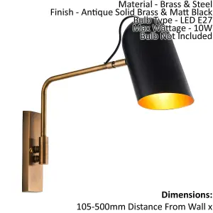 Wall Light - Antique Solid Brass & Matt Black - 10W LED E27 - Dimmable - e10431