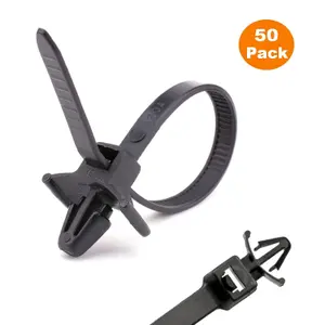 50 x Black Push Mount Winged Cable Ties 100mm x 2.5mm Car Chassis Zip Tie Fixing