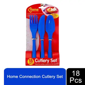 PMS 18Pc Fork & Spoon Plastic Cutlery for Parties, Picnic or Beach, Blue