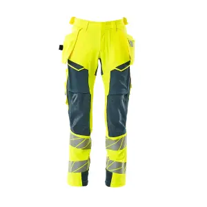 Mascot Accelerate Safe Trousers with Holster Pockets - Hi-Vis Yellow/Dark Petroleum   (32.5) (Leg Length - Regular)