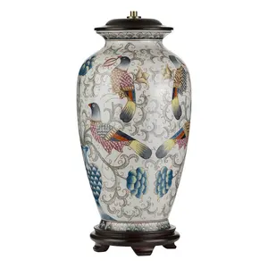 Table Lamp Hand Painted Oriental Colourful Birds LED E27 60W Bulb