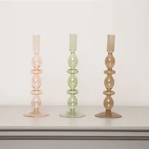 Melody Maison Tall Pale Pink Glass Candle Holder - 27cm