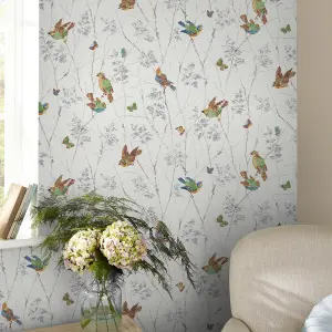 Laura Ashley Aviary Natural Animal Smooth Wallpaper Sample