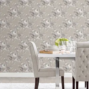 Galerie Abby Rose 4 Beige Grey Grand Floral Smooth Wallpaper