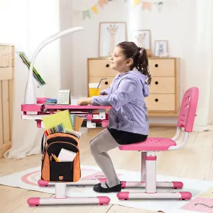 Costway Height Adjustable Kids Study Desk & Chair Set Children Drawing Table W/ Lamp