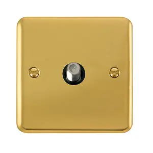 Curved Polished Brass Satellite Socket 1 Gang - Black Trim - SE Home