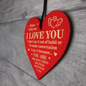 Valentines Day I Love You Wooden Hanging Red Heart Gift For Boyfriend Girlfriend Husband Wife Novelty Valentines Gift For Him Her