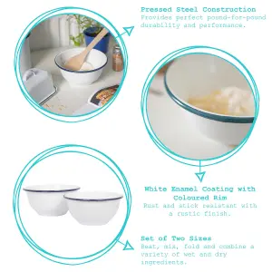 White Enamel Mixing Bowl Set - Blue