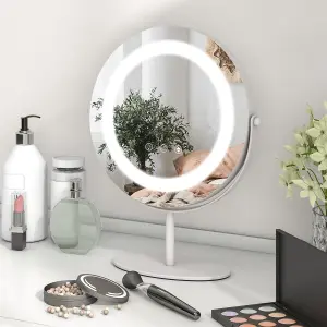 Costway Makeup Vanity Mirror 3 Color Dimmable LED Lighted Round Mirror Touch Screen