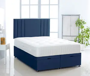 Blue Plush Foot Lift Ottoman Bed With Memory Spring Mattress And  Vertical  Headboard 6.0 FT Super King