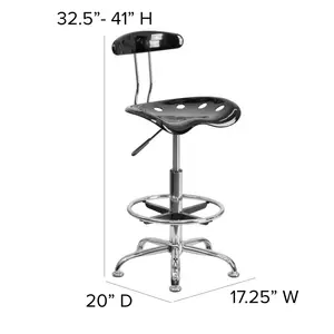 Vibrant Chrome Drafting Stool with Tractor Seat Black