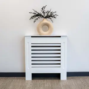 White Horizontal Line Design Radiator Cover - Small