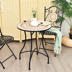 Costway Round Table with Iron Frame & Retro Mosaic Tabletop