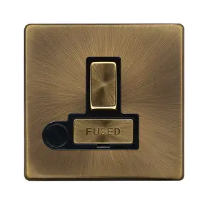 Antique Brass Screwless Plate 13A Fused Ingot Connection Unit Switched With Flex - Black Trim - SE Home