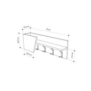 Decortie Modern Eleva Wall-Mounted Hanger Oak, Anthracite Engineered Wood with 4 Black Metal Hooks 74(D)x15.7(D)x26(H)cm