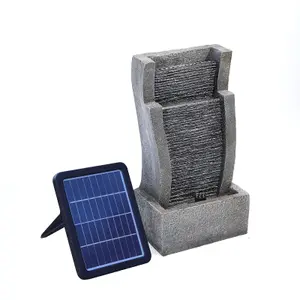 Grey  50cmH Solar Powered Garden Outdoor Water Feature Decor Fountain Rockery with LED Lights