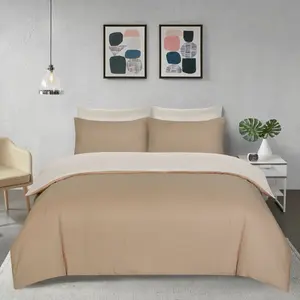 My Home Store Fridi Microfiber Reversible Duvet Cover Set Easy Care Non Iron Bedding Sets Beige / Super King Duvet Cover + 2 Standard Pillowcases