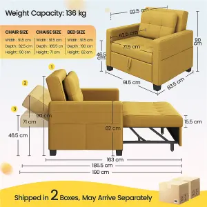 Yaheetech 3-in-1 Convertible Sleeper Sofa Bed Chair Yellow