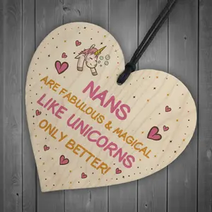 Nan Plaque Wooden Heart Funny Nan Gift For Birthday Christmas Unicorn Plaque Thank You