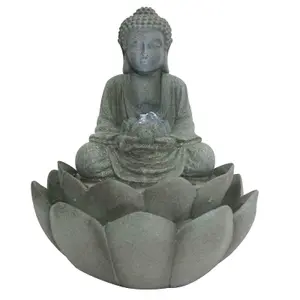 Water Feature Fountain Zen Buddha Indoor Waterfall Statue Lights Decor Ornament