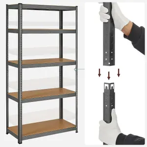 Garage Shelving, 5-Tier Storage Racks, Set of 2, 180 x 90 x 40 cm, Max. Load 875 kg (175 kg per Tier), Shelving Units, Grey