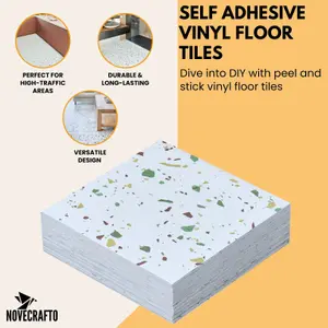 Vinyl Floor Tiles Self Adhesive - 30 Pack To Cover 30 sqft (2.79 sqm) - Square Tile Size 30.5 x 30.5cm - Off-White Terrazzo Effect