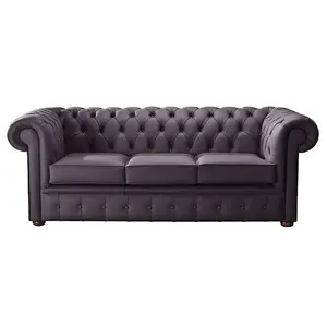 Chesterfield 3 Seater Shelly Amethyst Leather Sofa Bespoke In Classic Style