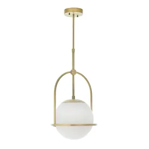 Luminosa Cosenza Pendant Ceiling Light Matt Antique Brass Plate & Opal Glass