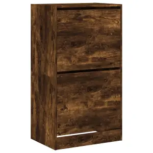 Shoe Cabinet with 2 Flip-Drawers Smoked Oak 60x42x108 cm