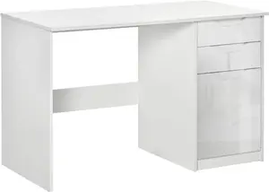 HOMCOM High Gloss Home Office Computer Desk W/ Drawers White | Robert Dyas