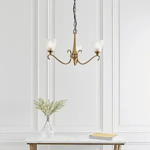 Luminosa Columbia 3 Light Multi Arm Ceiling Pendant Chandelier Antique Brass, Glass, E14