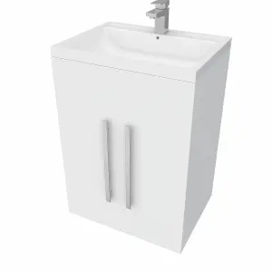 SunDaze Bathroom Furniture Storage Cabinet Freestanding Vanity Unit & Basin 600mm Gloss White