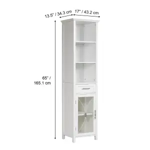 Teamson Home Freestanding Tall Column Bathroom Cabinet with Drawer and Open Shelves, White