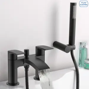 Nes Home Round Matte Black Waterfall Basin Mixer and Bath Mixer Taps with Waste