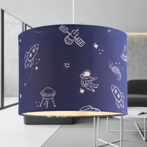 First Choice Lighting Set of 2 Space 25cm Space Print Navy Blue Pendant Shades