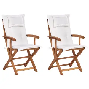 Set of 2 Garden Chairs with Cushions MAUI II Acacia Wood Off-White