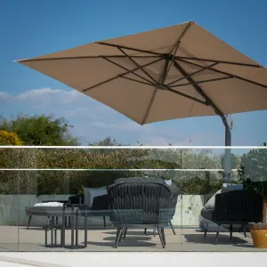 Pallas 3m x 4m Rectangular Cantilever Parasol with LED Lighting in Beige