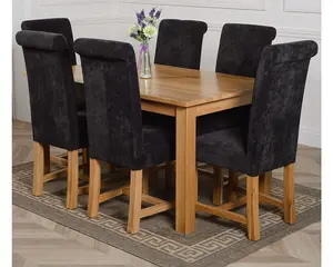 Oslo 150 x 90 cm Medium Oak Dining Table and 6 Chairs Dining Set with Washington Black Fabric Chairs