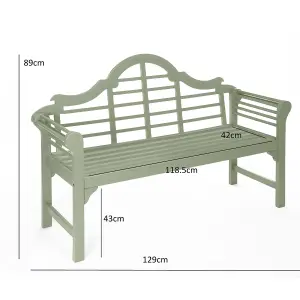 Greenhurst PU Coated Lutyens Garden Bench FSC Acacia Hardwood Painted Sage Green W129 x D52 x H89cm