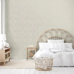 Fine Decor Miya Natural Metallic Geometric Textured Wallpaper FD43153