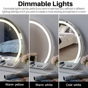 Round Rotatable Angle Freestanding Hollywood Vanity Makeup Mirror with LED Light Dimmable, Touch Control