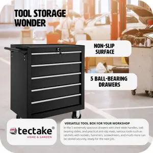 Tool Box - with wheels, 5 drawers, central locking system - black