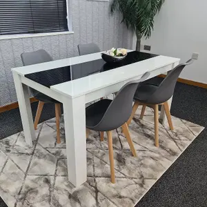 Dining Table With 4 Chairs, Dining Table Room Set 4, kitchen set of 4, White Black Table, 4 Grey Tulip Chairs, Kosy Koala