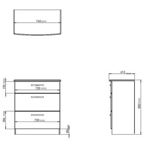 Sussex Ready assembled White & oak 3 Drawer Chest (H)882mm (W)765mm (D)415mm